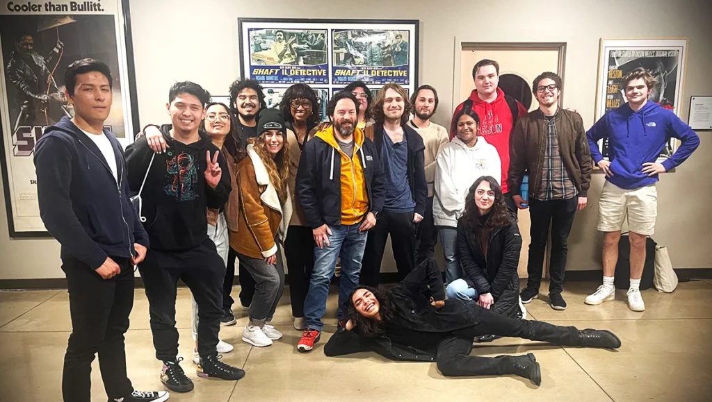 Halon Entertainment CEO Dan Gregoire (in black and yellow hoodie) visits with CSUN students.