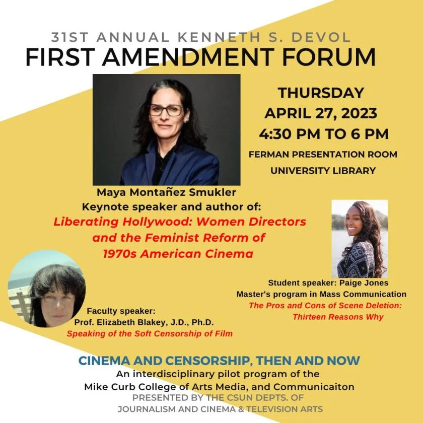 Flyer for the 31st annual Kenneth S. Devol First Amendment Forum, spotlighting female leadership in the film industry