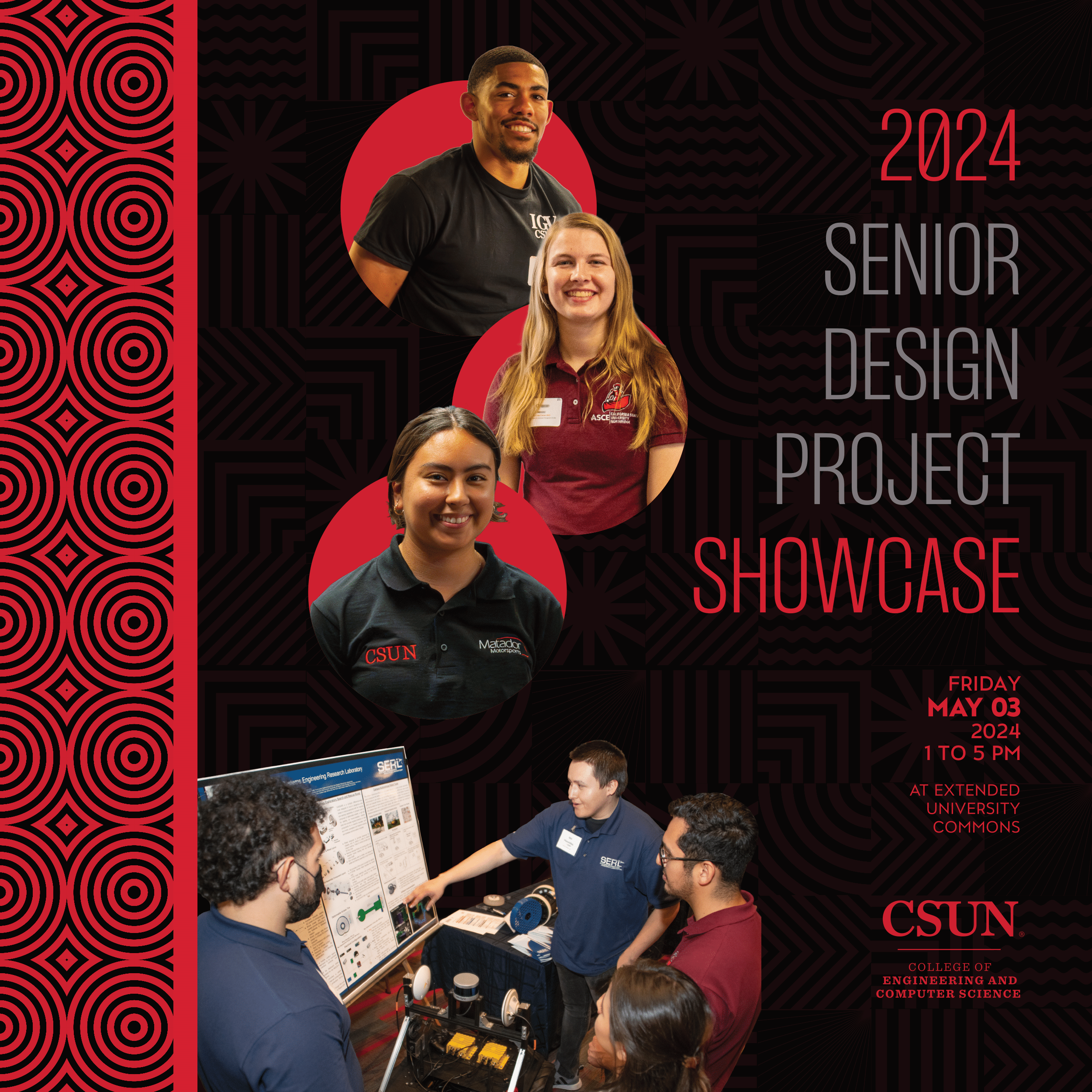 Senior Design Project Showcase 2024 from 1:00 - 5:00 PM on May 3rd, 2024.
