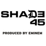 Shade 45 Logo. Black text on white background with stylized Shade 45 and produced by Eminem