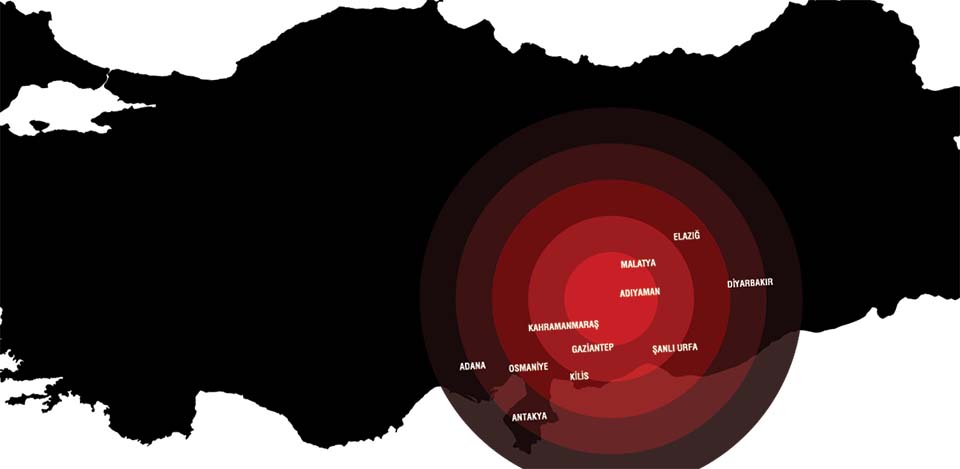 map of 7.8 magnitude quake that happen February 6, Southern Turkey and neighboring Syria