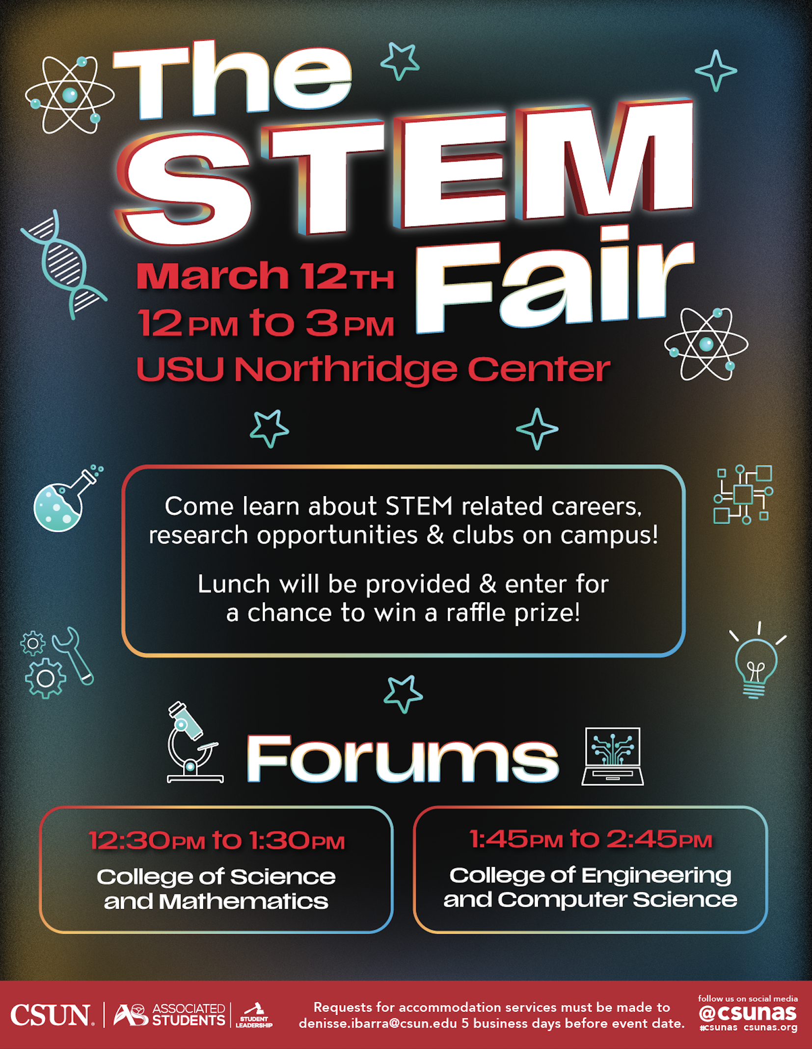 CSUN_STEM_Fair The STEM Fair, from March 12th from 12:00 - 3:00 PM in the USU Northridge Center.