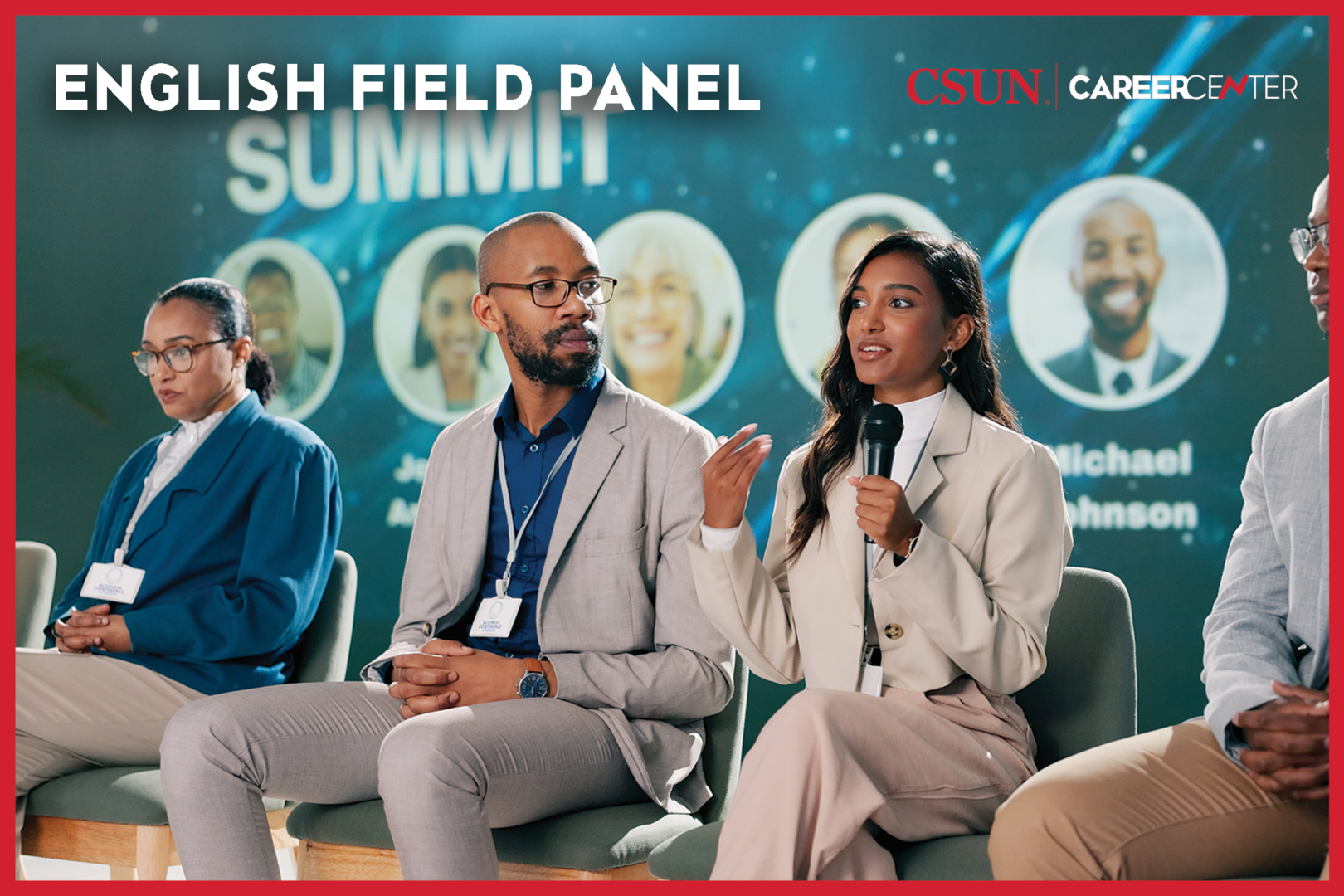 Group of panelists having a discussion on stage.