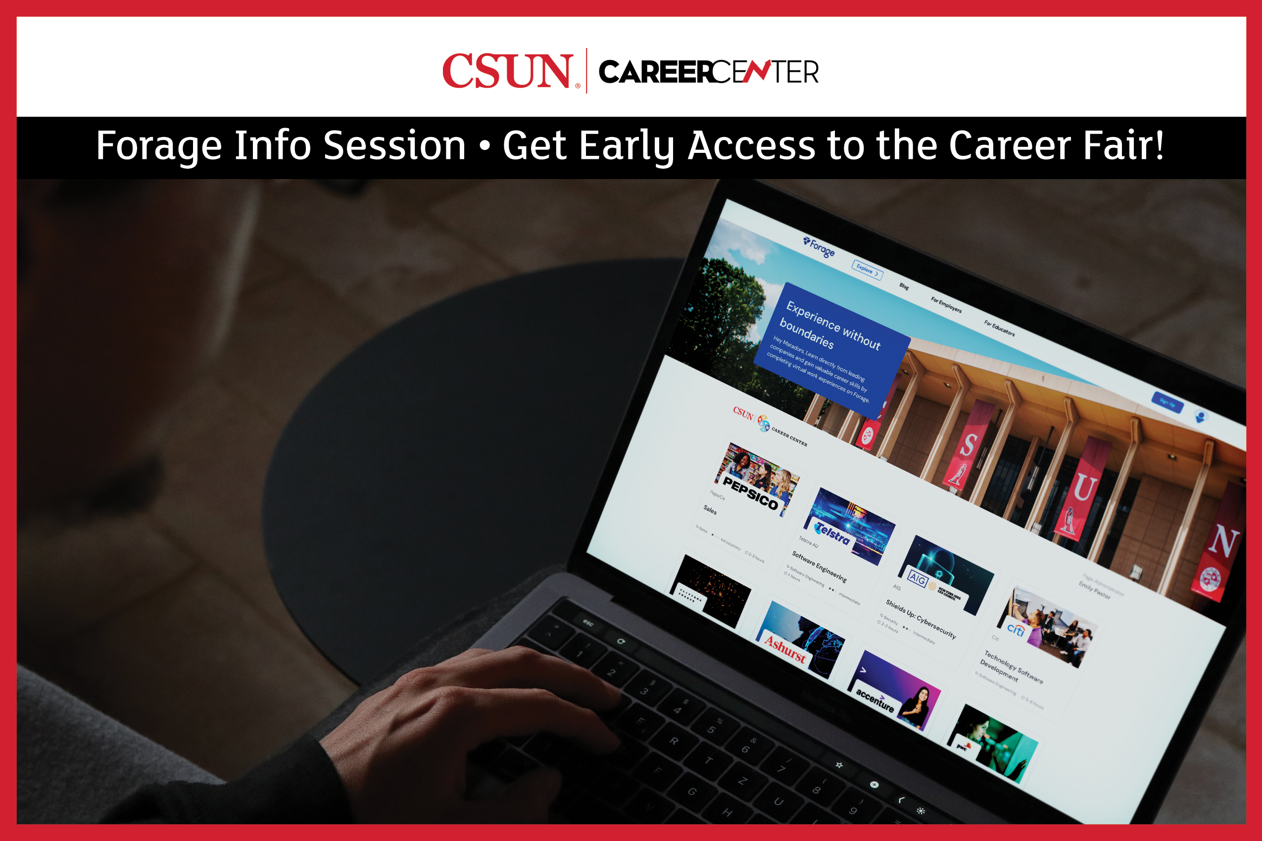 Image of a student using the forage website with a computer.