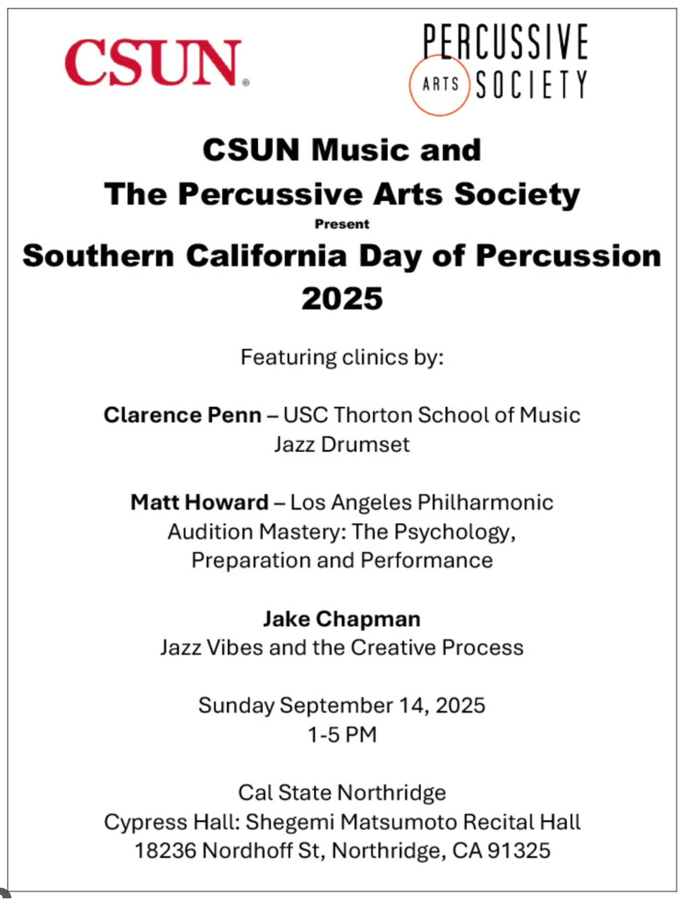 SOCAL DAY OF PERCUSSION SEP 14 2025