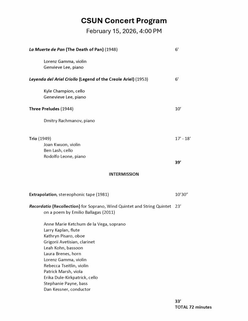 Aurelio de la Vega program PDF of compositions