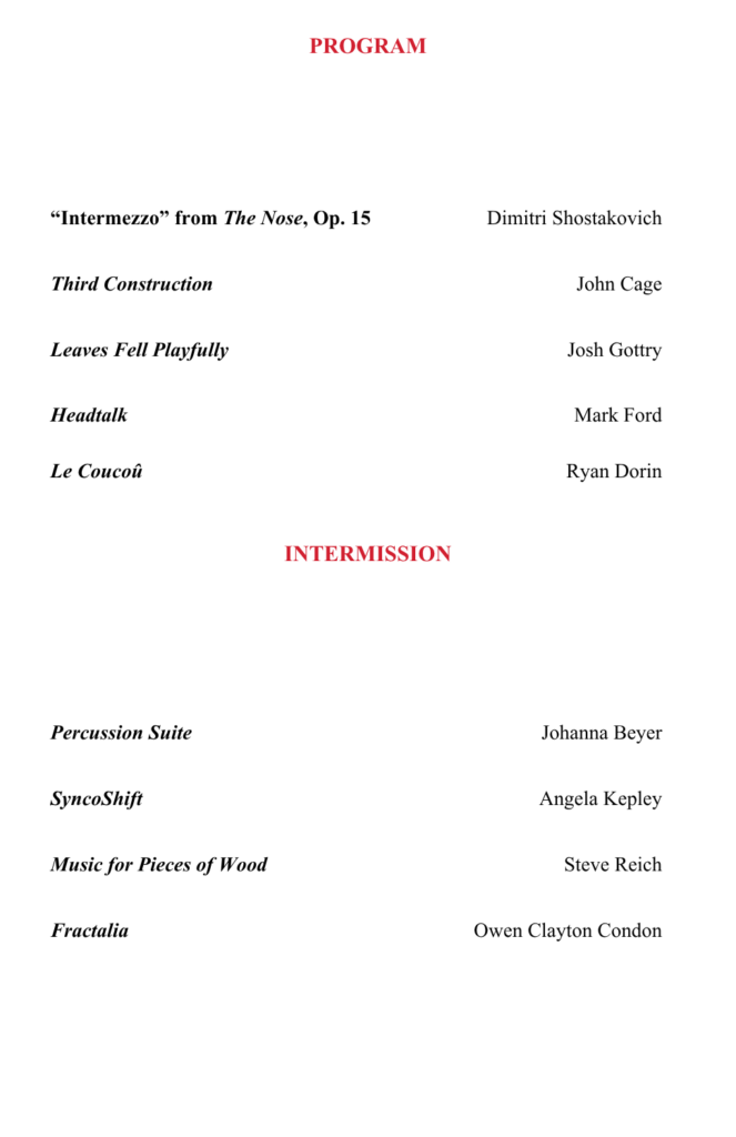 2026-04-24 Percussion Ensembles Program List