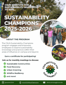 Institute for Sustainability Sustainability Champions Flyer. All flyer information is on webpage.