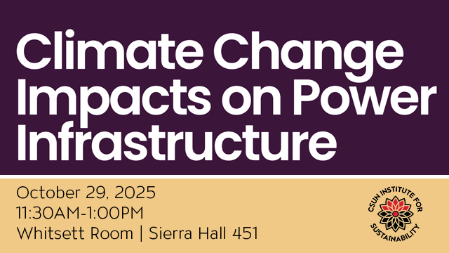 Climate Change Impacts on Power Infrastructure. White text on purple and golden background