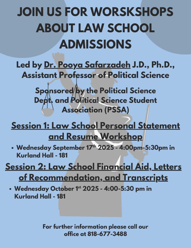 Flyer for Law School Admissions Workshop