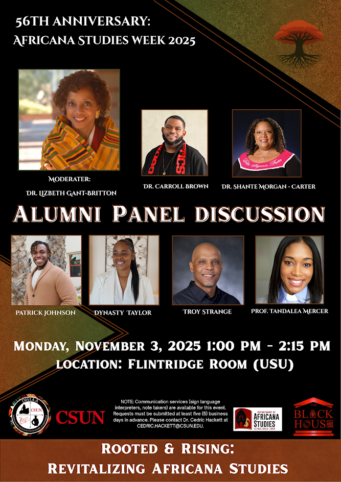 Africana Studies Week 2025: Alumni Panel Event Flyer.