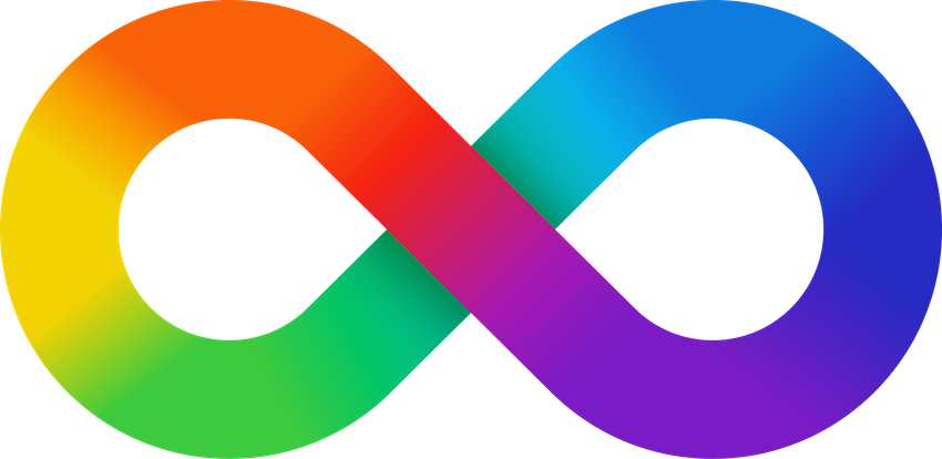 A brightly colored infiniy symbol which is used for representing neurodiversity