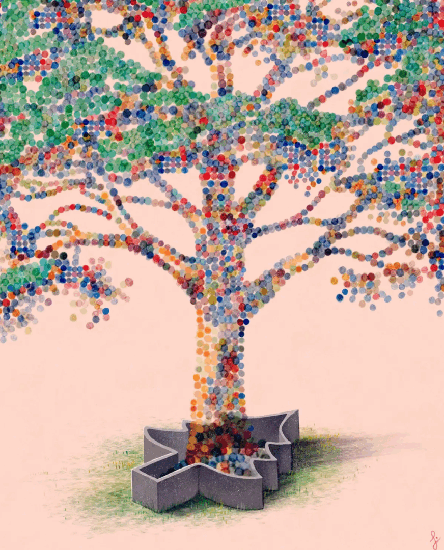 A tree made up of many diverse parts