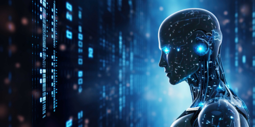 Image of a face with an AI tech background.