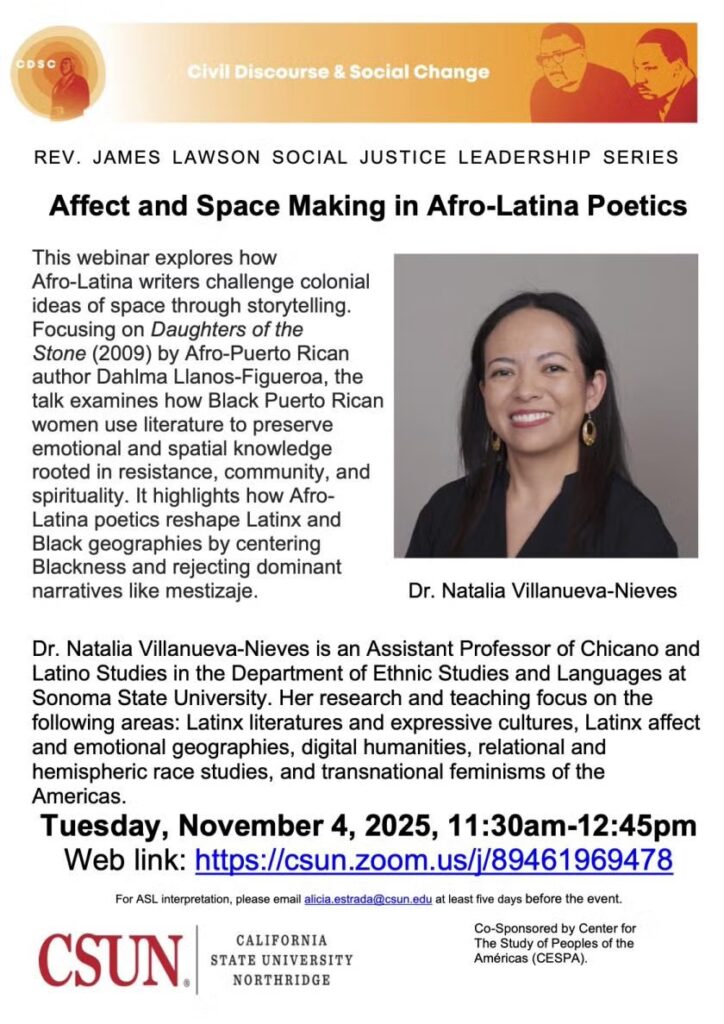 Affect and Space Making in Afro-Latina Poetics Tuesday, November 4, 2025 - 11:30am to 12:45pm