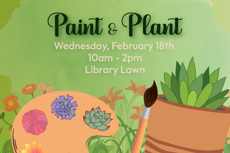 Paint & Plant writing with pictures of a potted succulent and a paint palette underneath.
