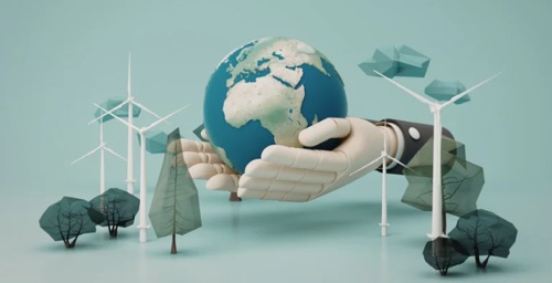 AI robot hands, holding the earth.