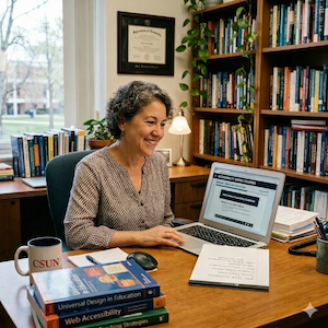 college professor taking Accessibility Micro Courses on their computer.