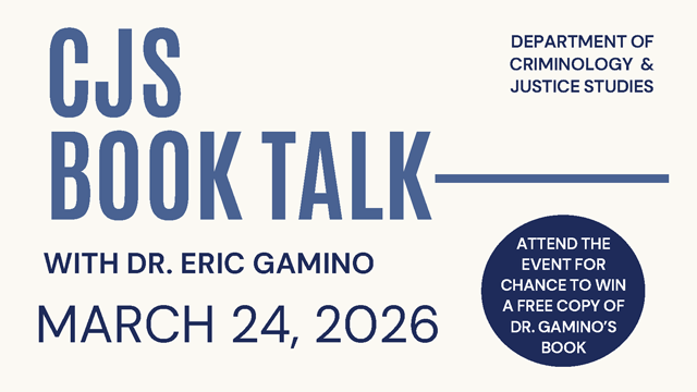 CJS Book Talk with Dr. Eric Gamino March 24, 2026. Win a free copy of Dr. Gambino's book at the event. Blue text on beige background