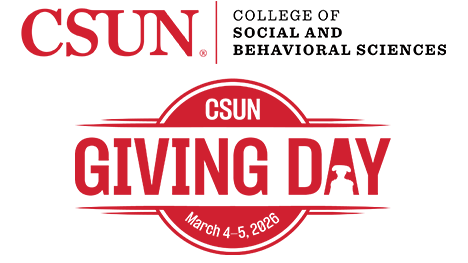 CSUN Giving Day Logo with College of Social and Behavioral Sciences Logo Red on white background