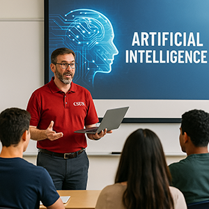 a CSUN professor teaching AI in class.