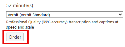 An online transcription order interface with a red "Order" button.
