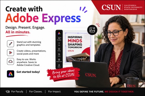 A professor using a laptop and Adobe Express.