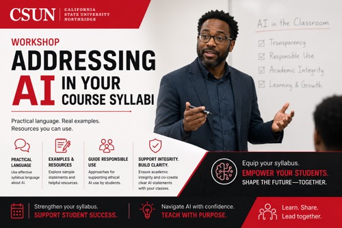 AI course syllabi. A black professor is standing at a podium.