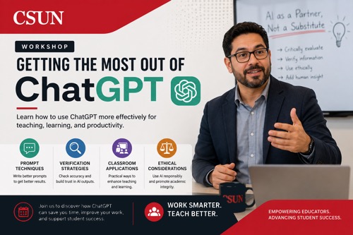 Get the most out of ChatGPT. A male professor is teaching at the front of a classroom.