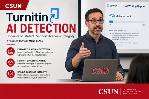 Turnitin AI detection. A professor using a laptop at a podium.