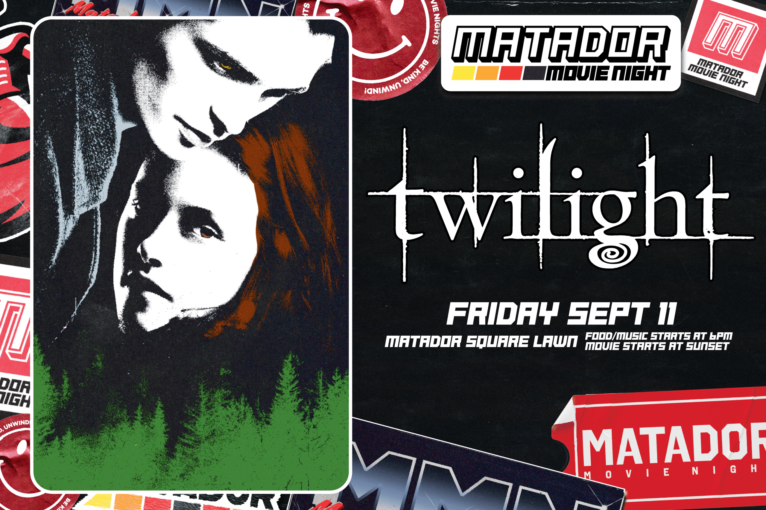 Twilight writing on a black background with a graphic of Edward and Bella from the movie