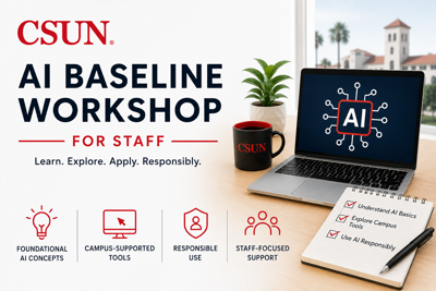 AI Baseline workshop for staff. Laptop with AI logo.