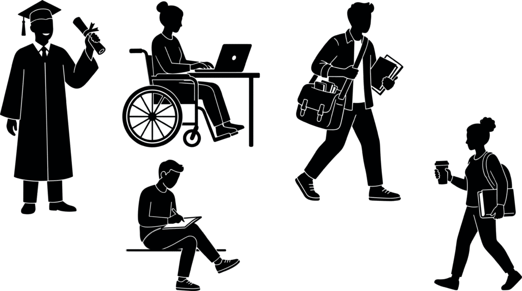 Student Silhouettes Depicting Education And Accessibility Black On White Background
