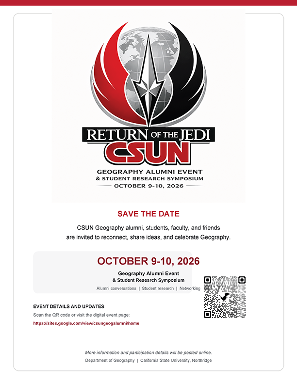 Return of the Jedi: Geography and Environmental Studies Department Alumni and Student Event Flyer