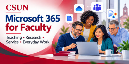 Microsoft 365 for Faculty workshop. A man and two women using a laptop.
