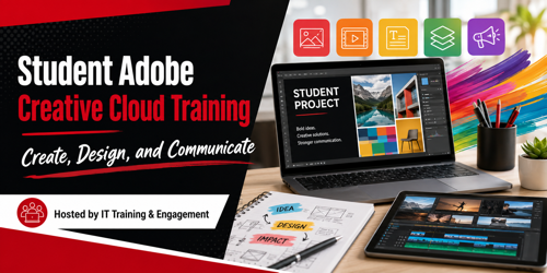 An open laptop promoting Adobe Cloud Training for students.