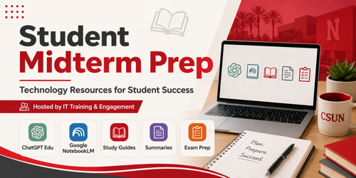 Open laptop on a desk promoting student midterm prep.