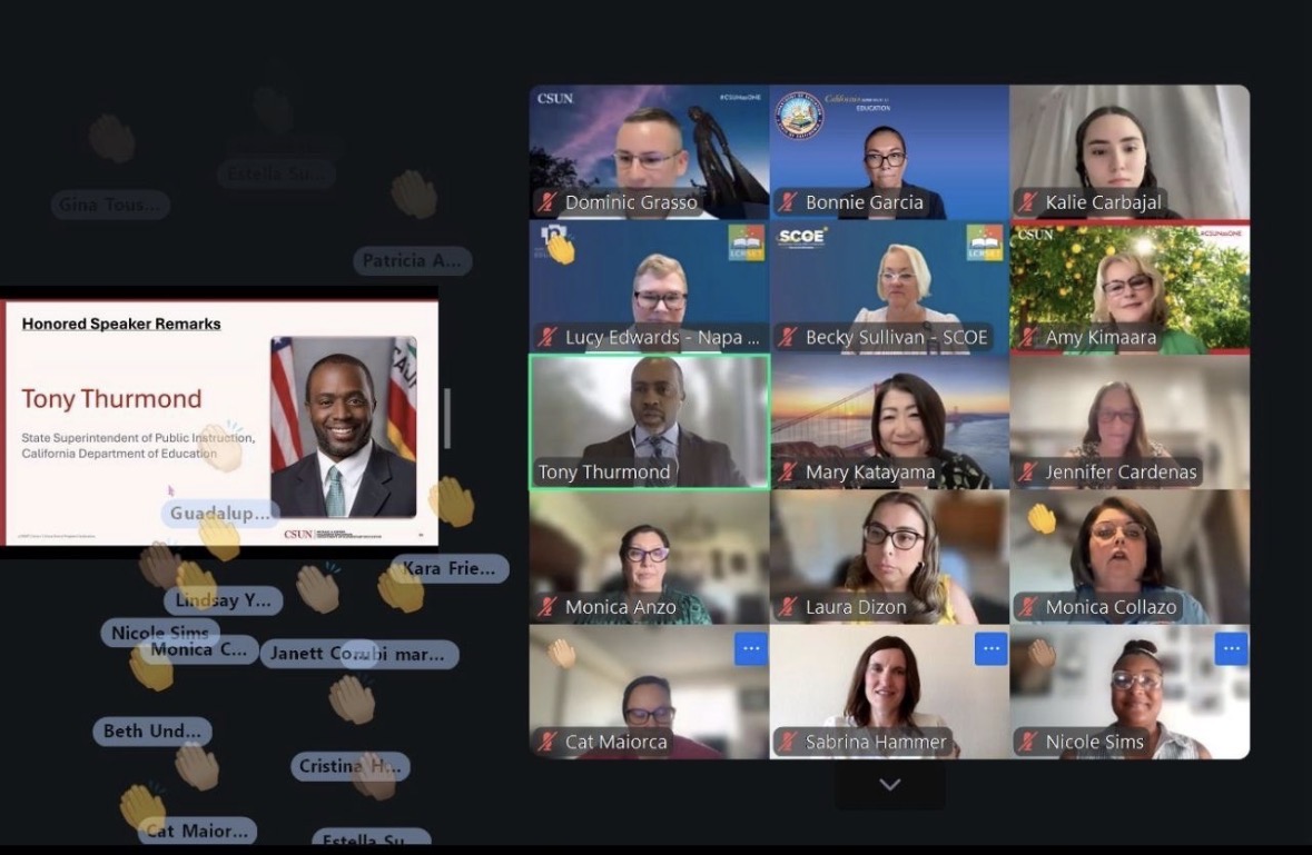Tony Thurmond on Zoom with RLLSC Cohort 1 End of Program celebration
