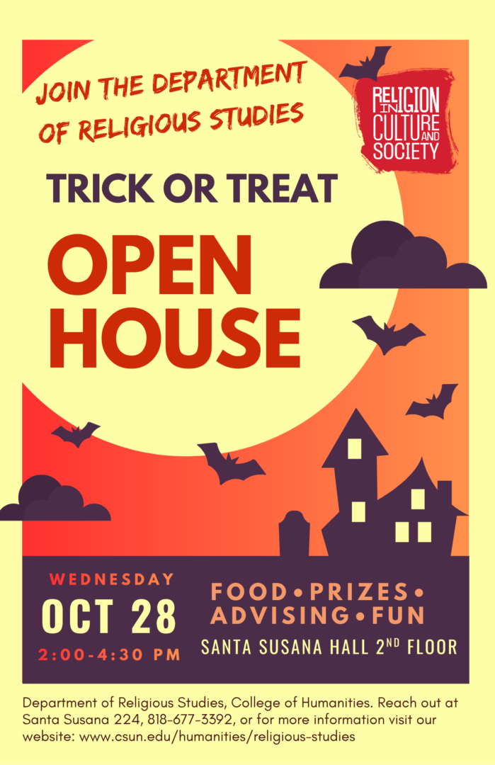 JOIN THE DEPARTMENT OF RELIGIOUS STUDIES TRICK OR TREAT OPEN HOUSE