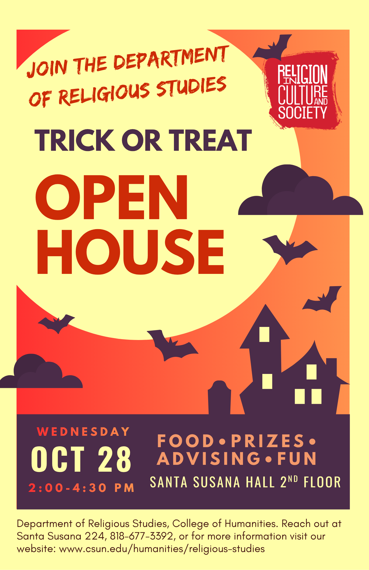 JOIN THE DEPARTMENT OF RELIGIOUS STUDIES TRICK OR TREAT OPEN HOUSE