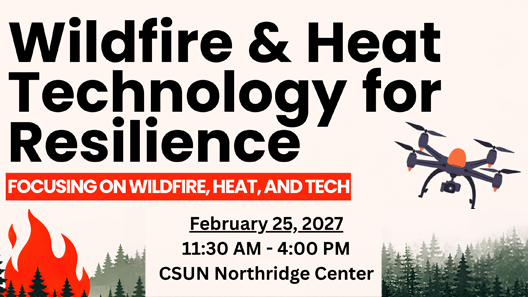 Wildfire and Heat Technology for Resilience February 25, 2027 Black text on beige background